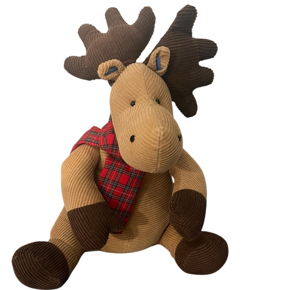 Vintage? Ribbed Knit Sitting Moose Winter Holiday Plush Table Top Decor 14”